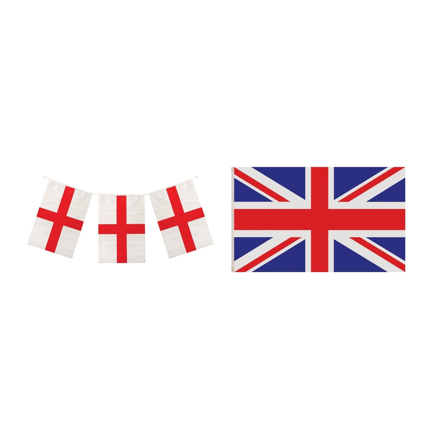 England Party Set – Union Jack 5ft x 3ft Flag, England St George 10m Bunting complete set on white background