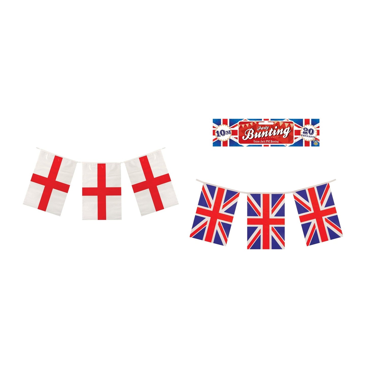 England Party Set – Union Jack Flag Bunting, England St George 10m Bunting complete set on white background