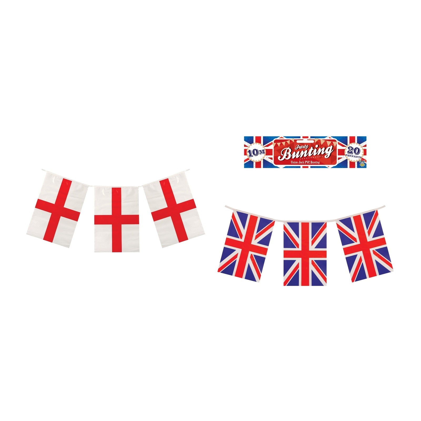 England Party Set – Union Jack Flag Bunting, England St George 10m Bunting complete set on white background