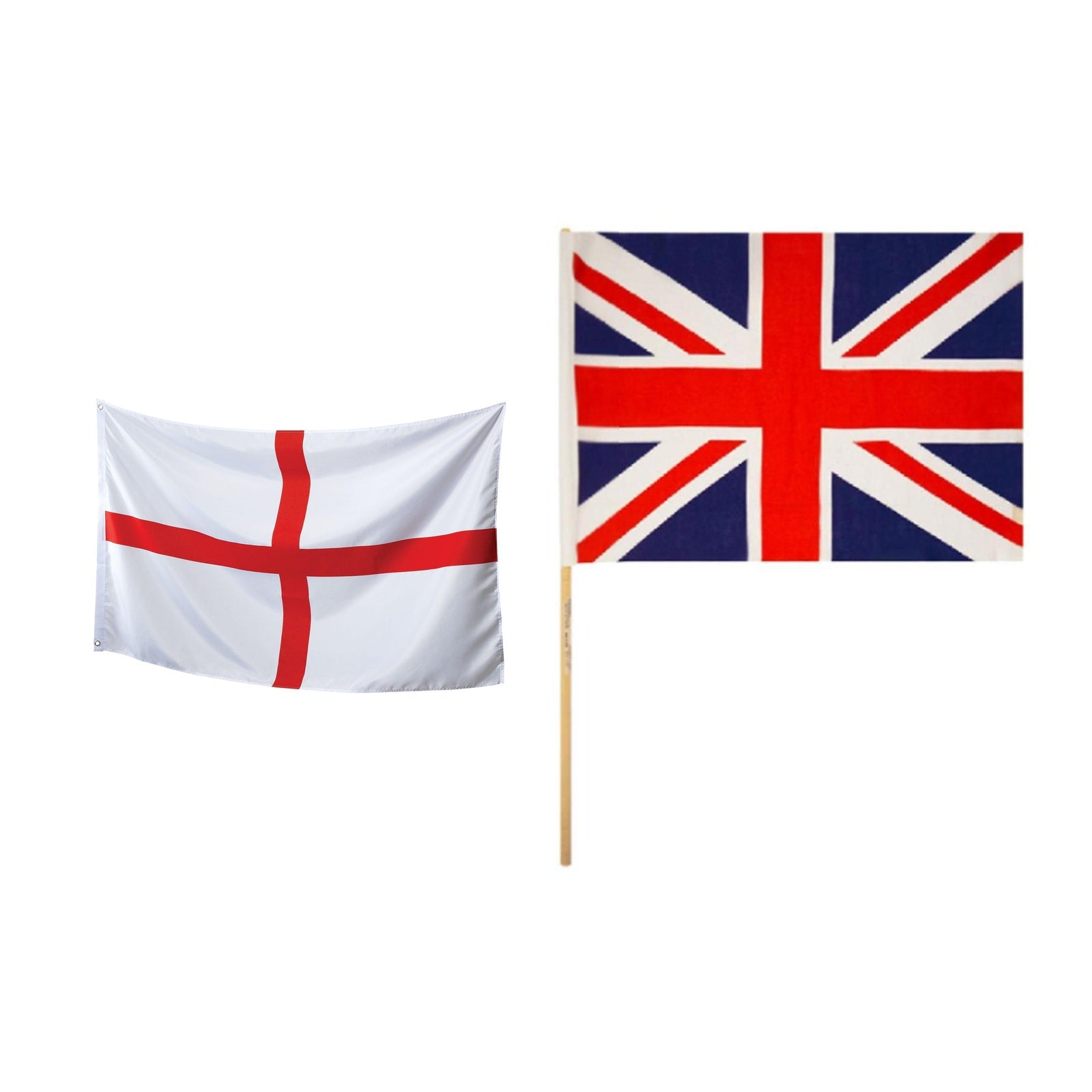 England Party Set – Union Jack Hand Flag, England St George 5ft x 3ft Flag complete set on white background