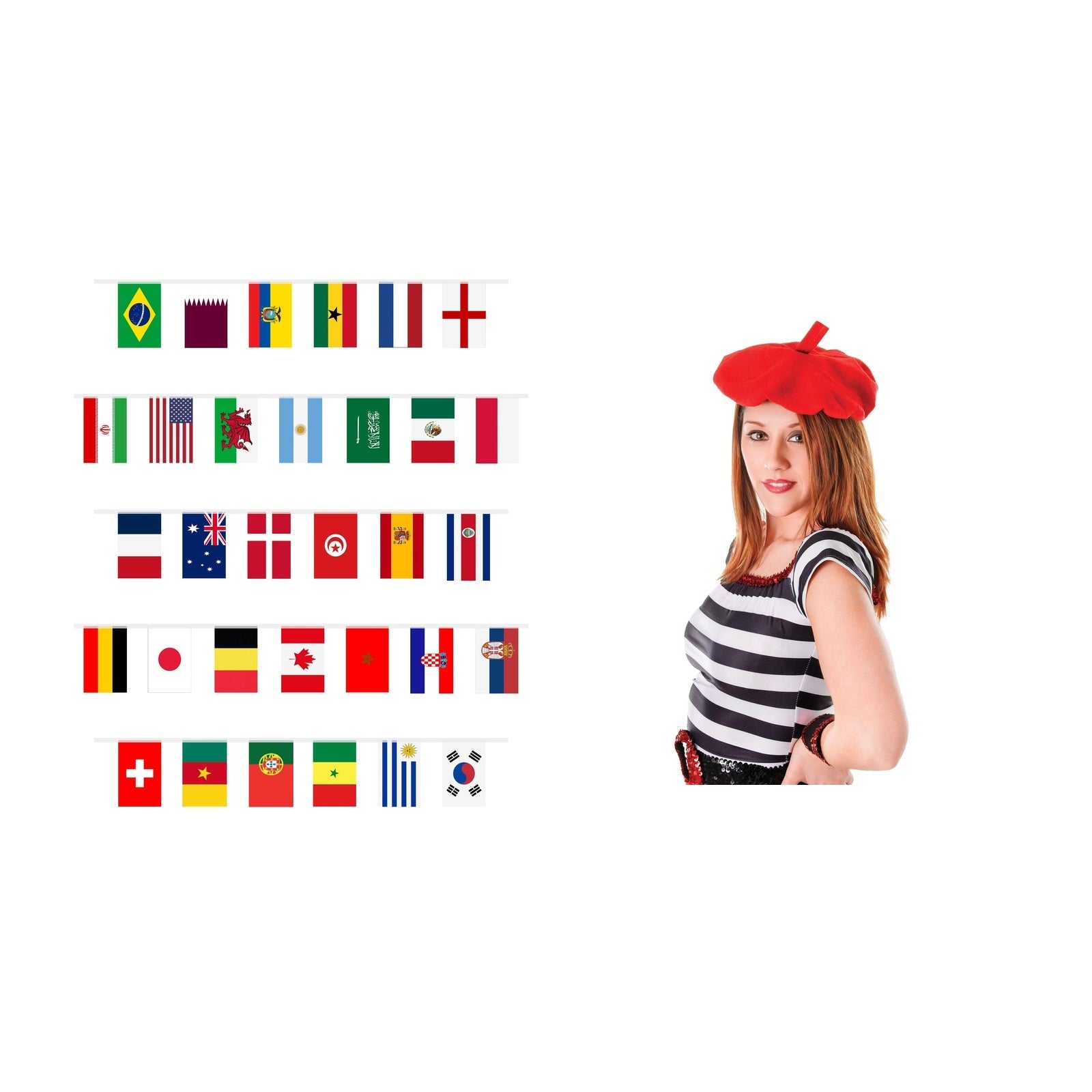 France Party Set – Red French Beret, World Flags 7m Bunting complete set on white background
