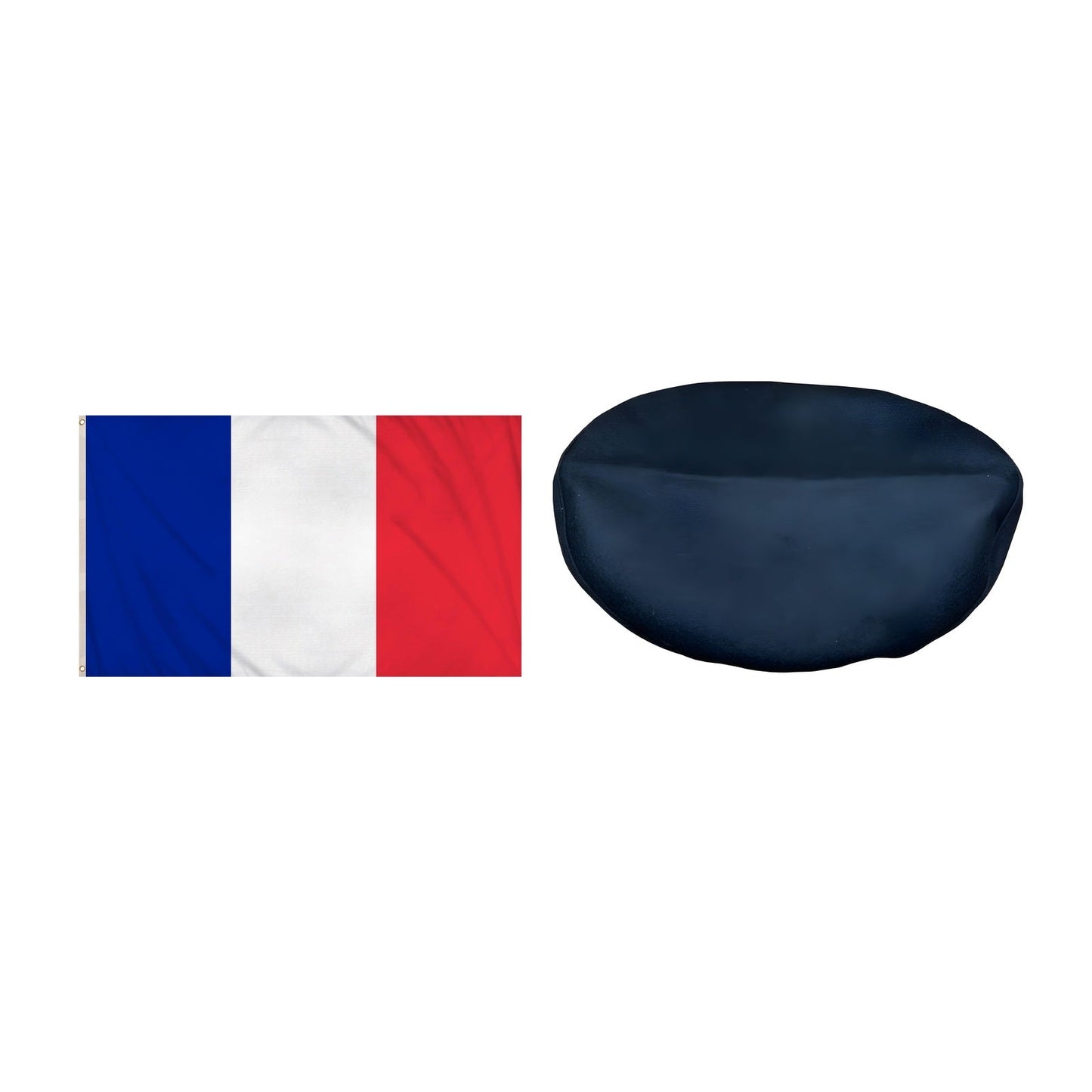 France Party Set – Black French Beret, France 5ft x 3ft National Flag complete set on white background