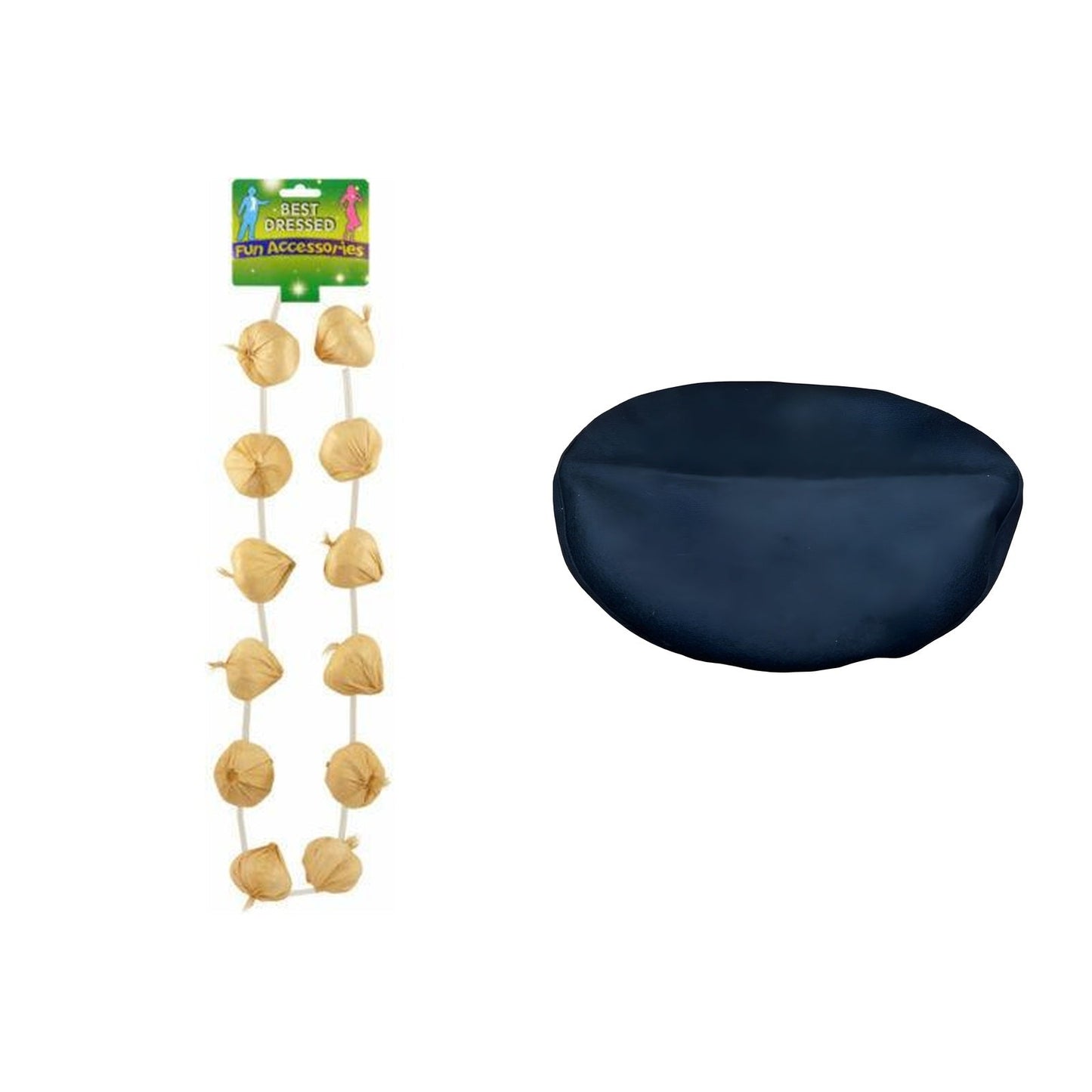 France Party Set – Black French Beret, French Garlic Garland Necklace complete set on white background