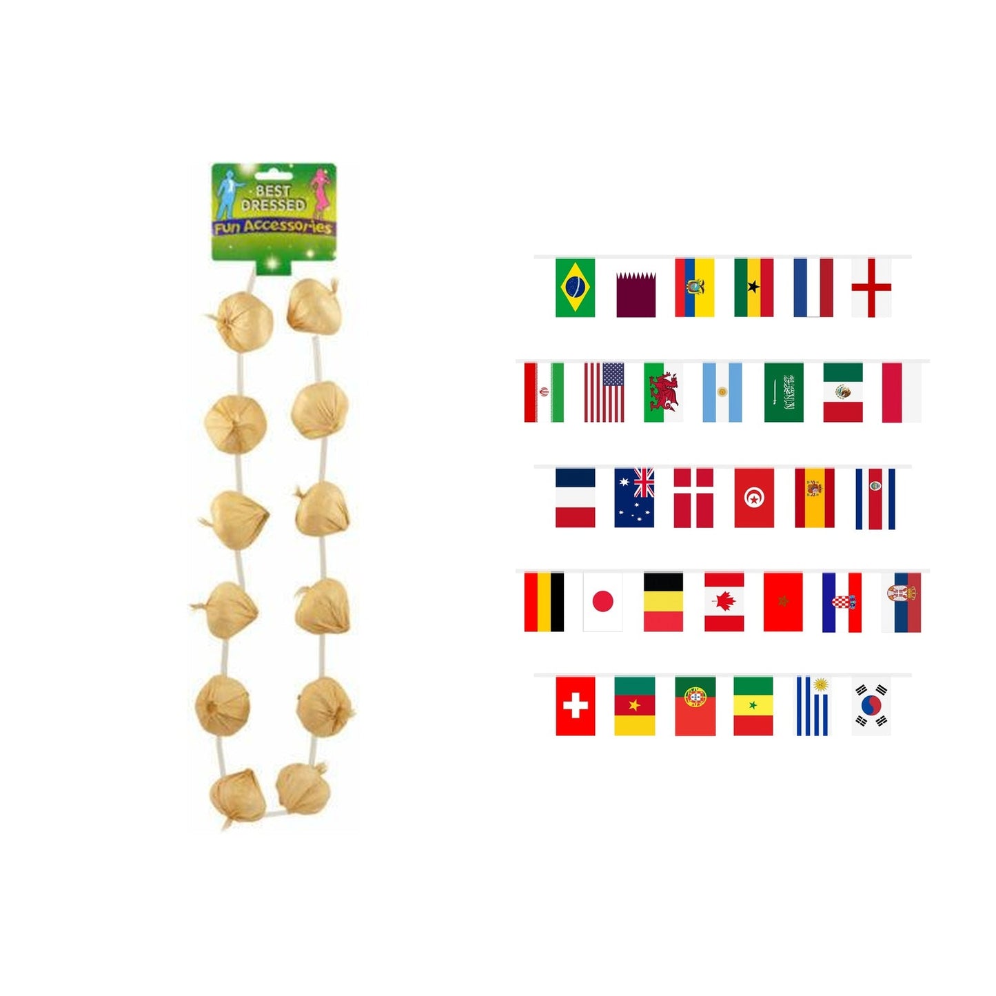 France Party Set – French Garlic Garland Necklace, World Flags 7m Bunting complete set on white background