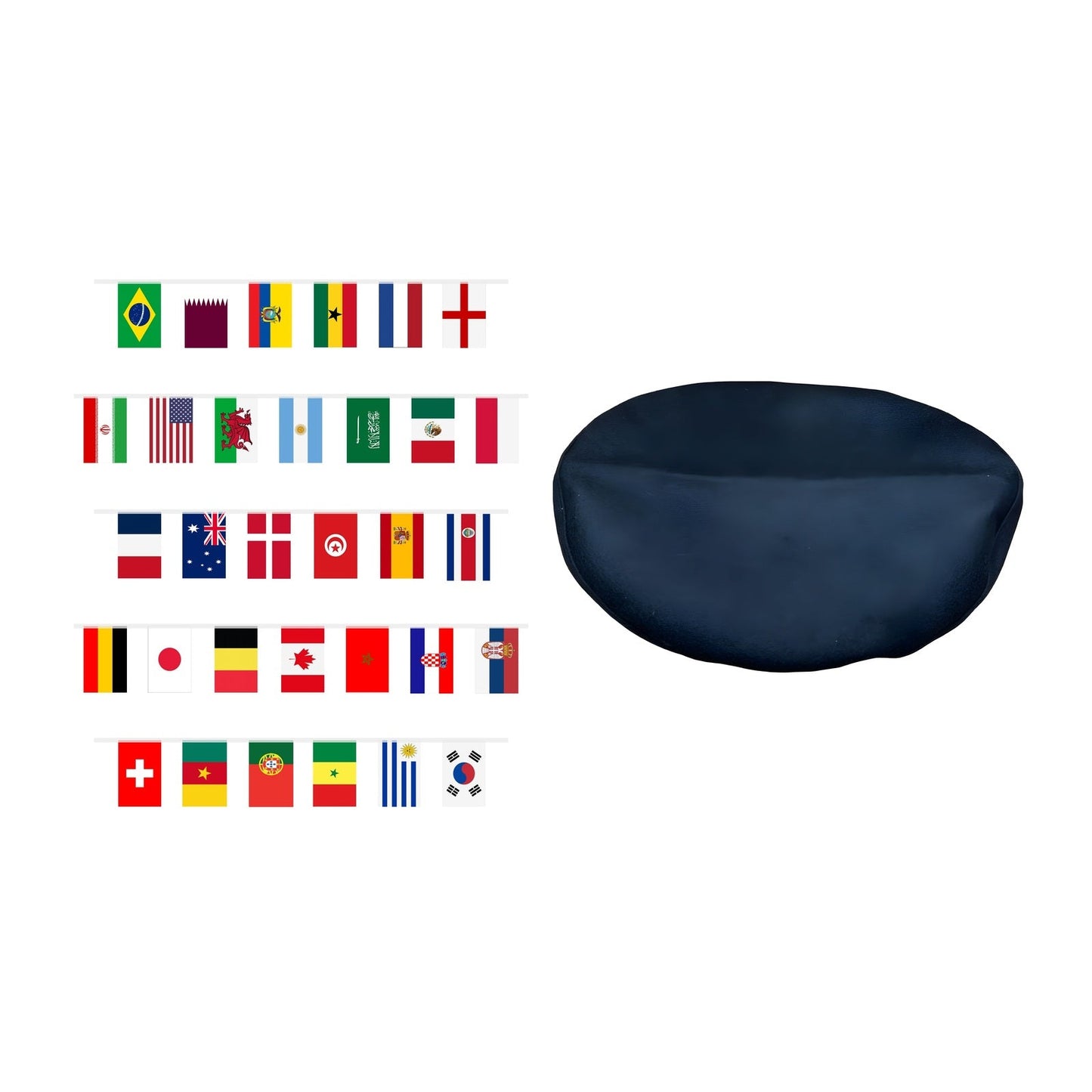 France Party Pack for 10 People – Black French Beret + World Flags 7m Bunting complete set on white background