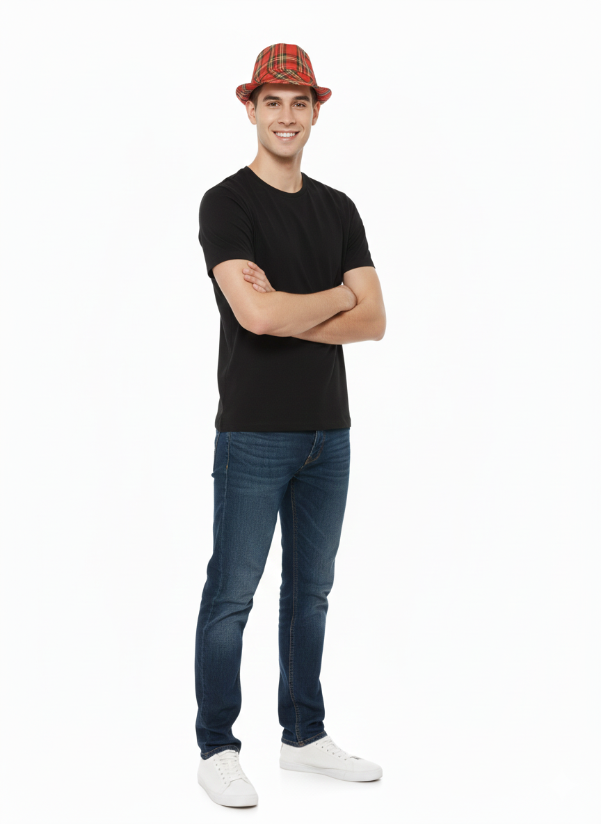 Adult Tartan Scottish Trilby Gangster Hat – Burns Night Fancy Dress Accessory