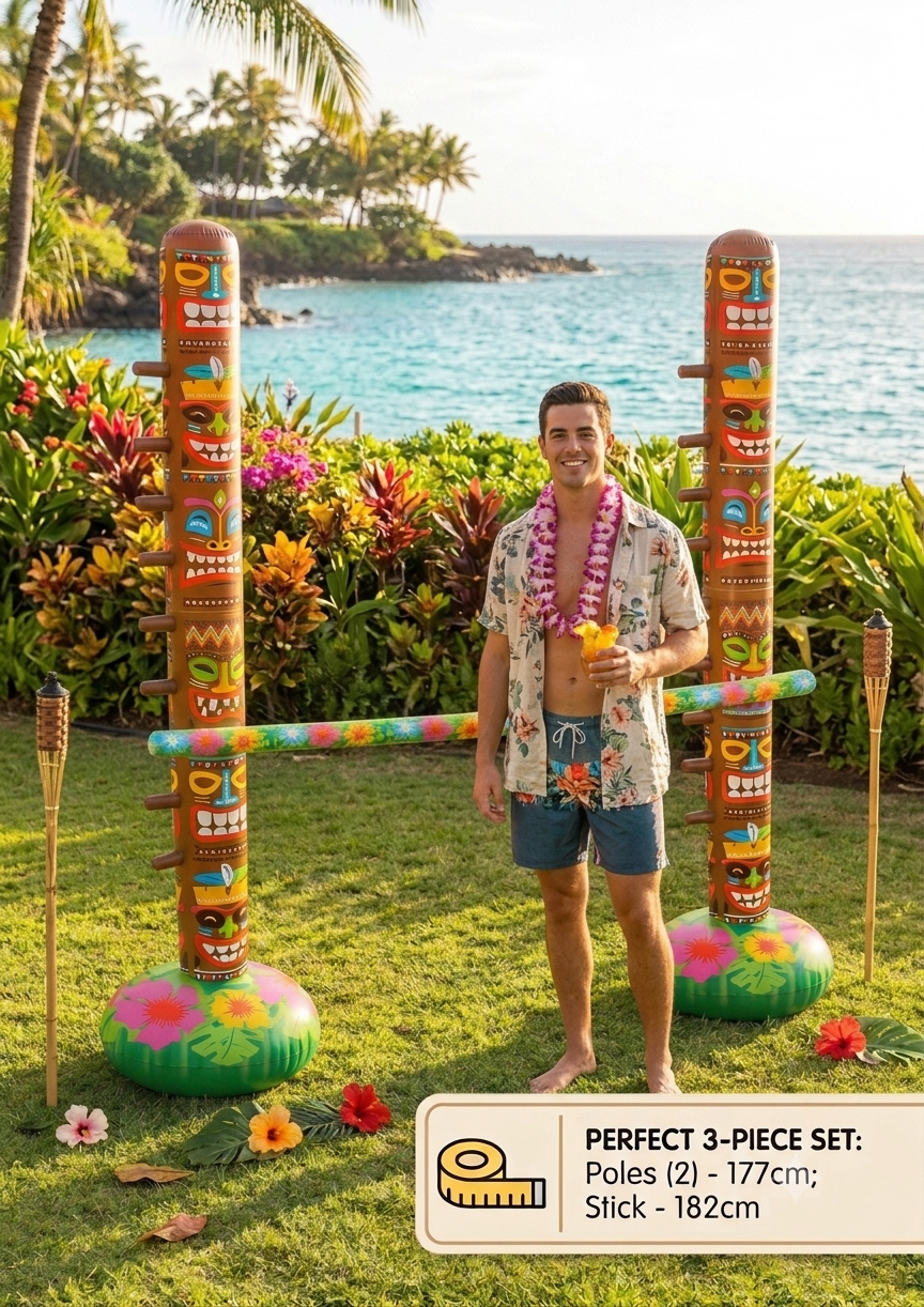 labreeze Inflatable Limbo Set with 3 Pieces & Hula Lei Set – 6 Pack 100cm Hawaiian Flower Leis for Tropical Parties