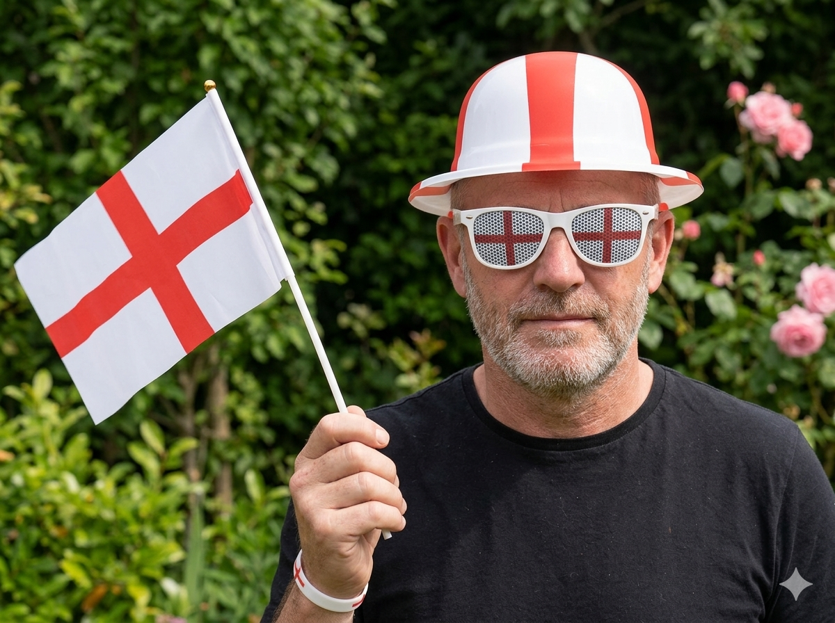 labreeze England St George Fancy Dress Accessories Set – Adult Bowler Hat, Hand Flag & Novelty Glasses - Labreeze Ltd