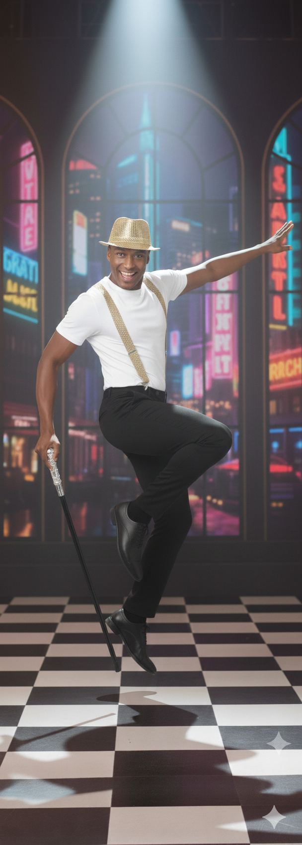 labreeze Gold Sequin Gangster Hat with Matching Braces and Silver Pimp Stick – Adult Christmas Fancy Dress Accessory Set