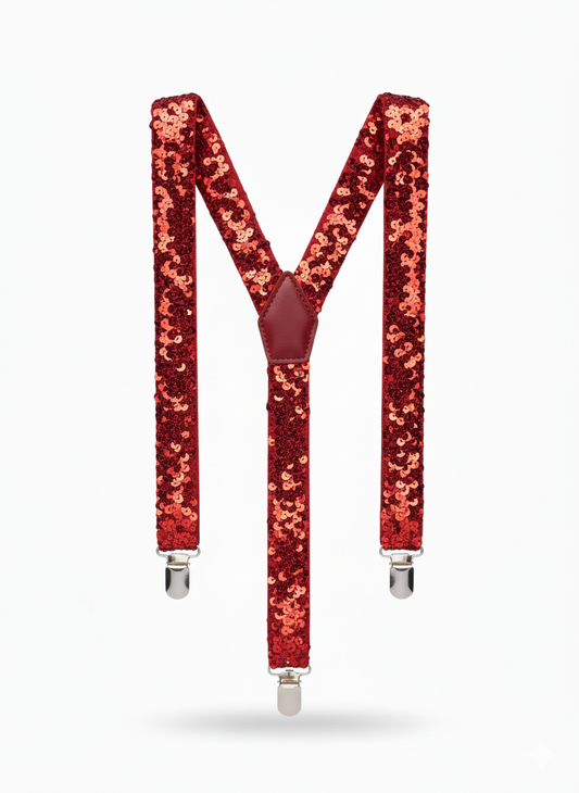 labreeze Pack of 2 Red Sequin Braces – Sparkly Adjustable Suspenders for Christmas