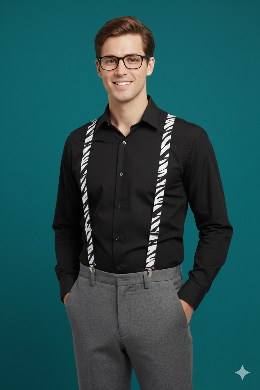 Zebra Printed Braces 2.5 cm – Adult Adjustable Novelty Suspenders