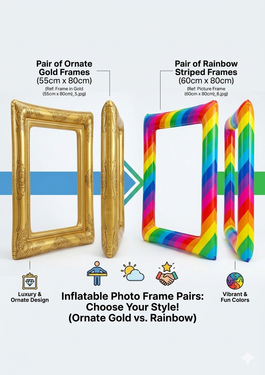 labreeze Inflatable Photo Booth Frame Set – Gold & Rainbow Frames, 2 Pack, 55 x 80cm & 60 x 80cm