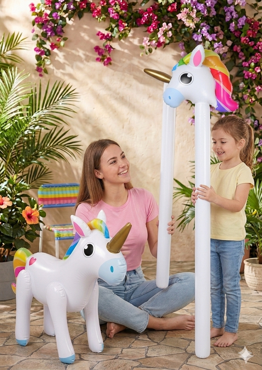 labreeze Inflatable Unicorn Set – Unicorn Stick (110cm) and Inflatable Unicorn (53 x 35cm) for Parties, Kids Events and Fancy Dress