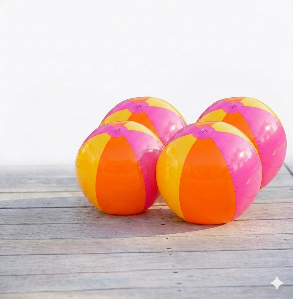 labreeze Inflatable Beach Balls 40cm – Pack of 4 Pink, Orange & Yellow PVC Party Balls