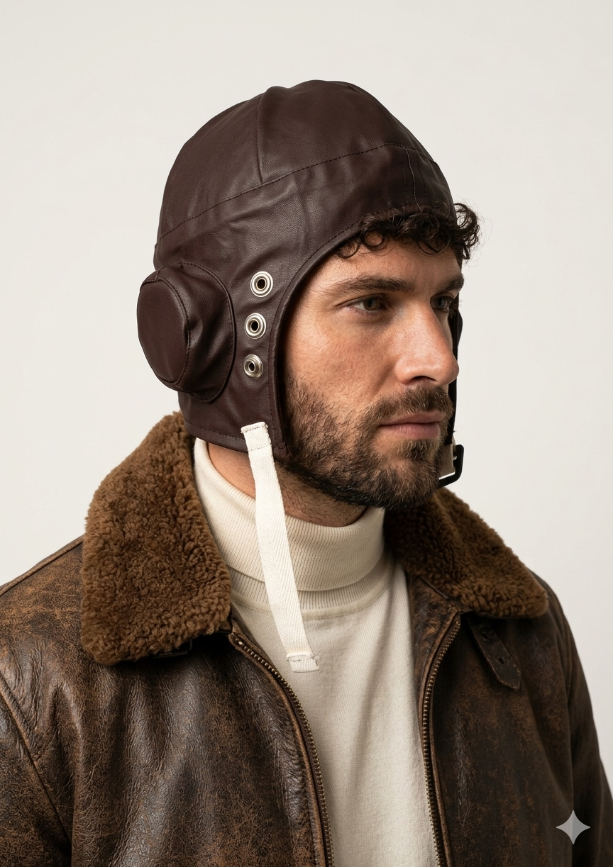 Biggles Pilot Hat – Classic Aviator Style Leather-Look Fancy Dress Cap for Adults