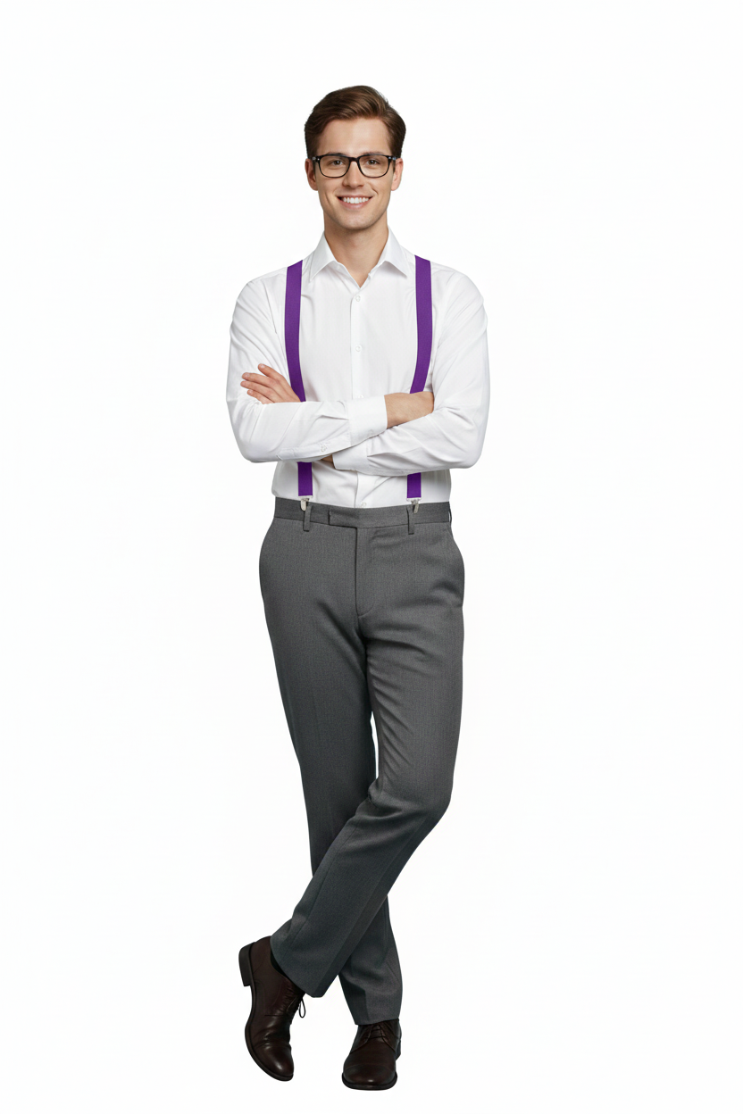 Purple Plain Braces – Adult Adjustable Suspenders for Fancy Dress & Everyday Wear