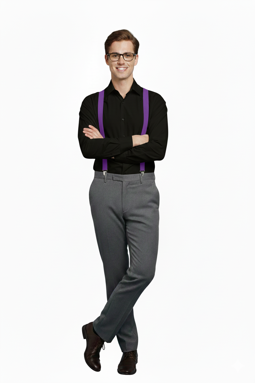 Purple Plain Braces – Adult Adjustable Suspenders for Fancy Dress & Everyday Wear