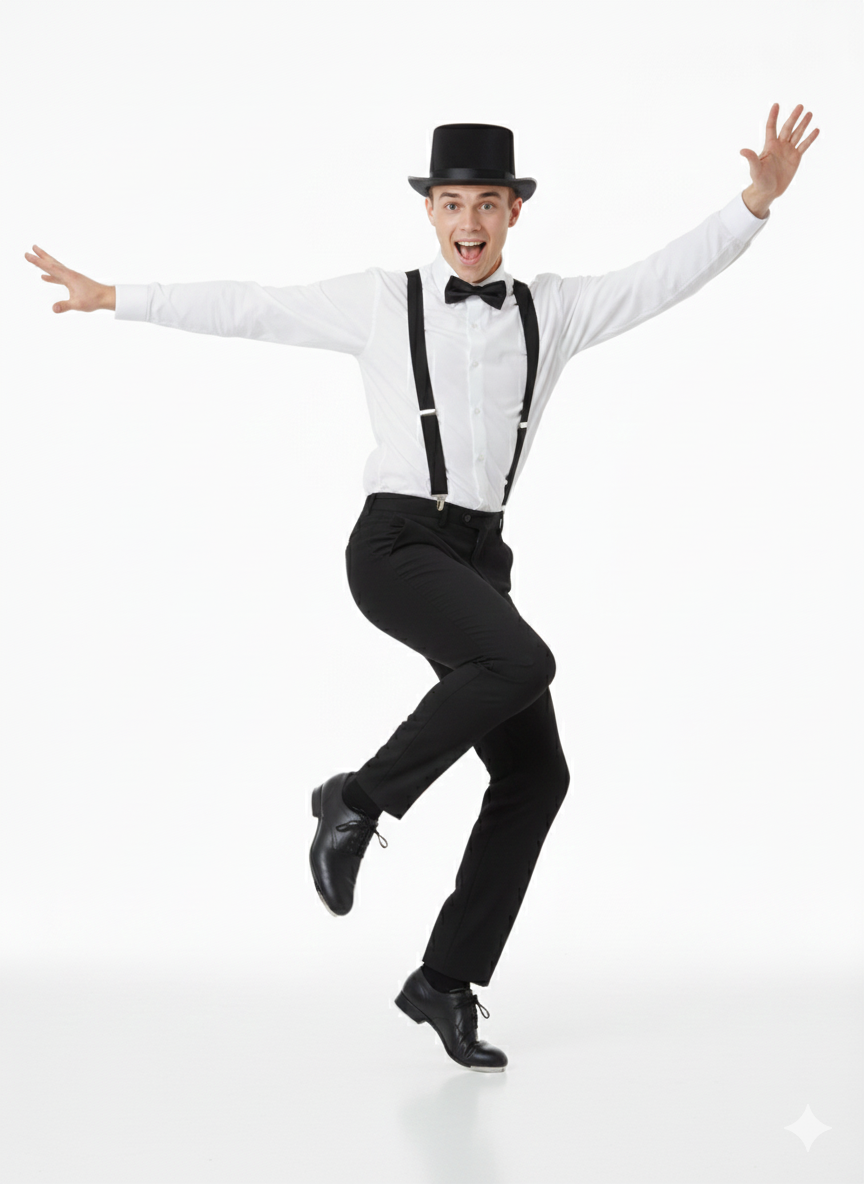 Black Bow Tie, Black Satin Top Hat & Black Braces Costume Set