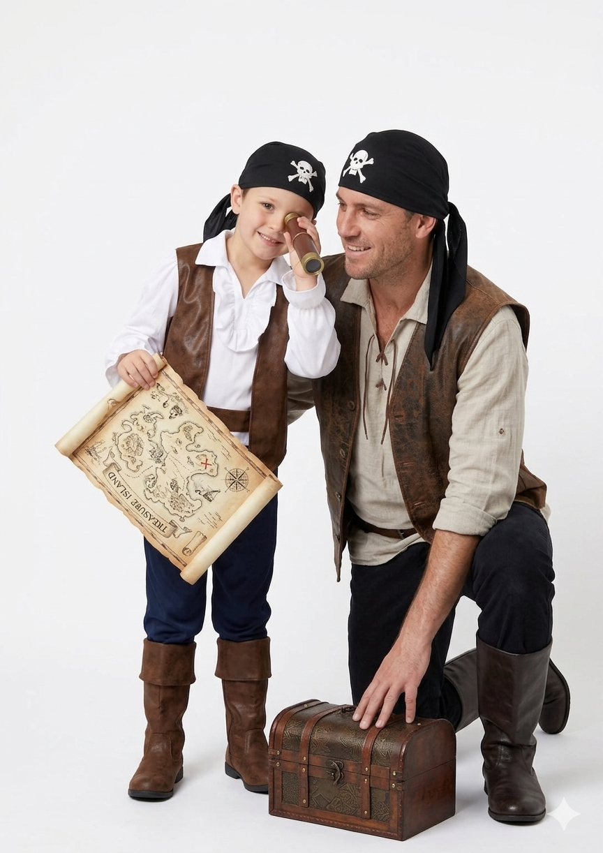 labreeze Pirate Bandana Hat Set – Adult & Children's Black Skull and Crossbones Fancy Dress Costume Accessories