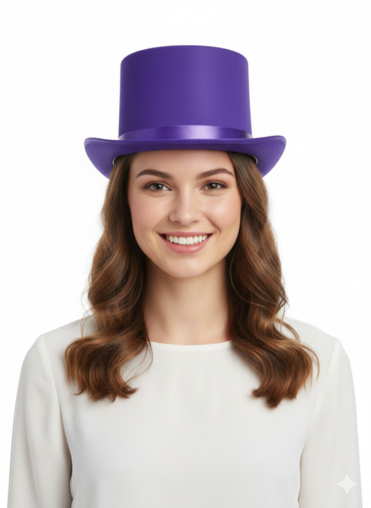 Adults Satin Purple Top Hat with Ribbon – Fancy Dress Party Hat