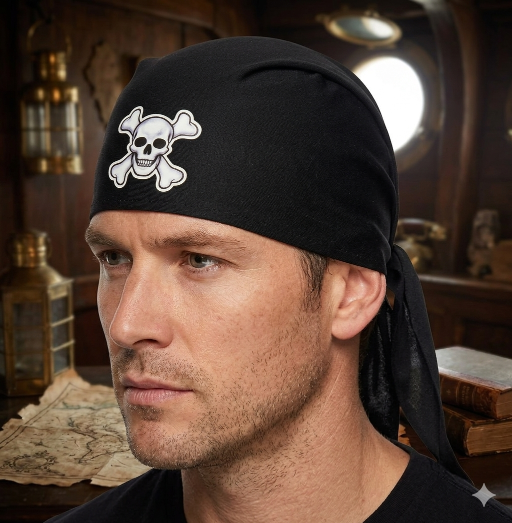 labreeze Pirate Bandana Hat – Black Skull & Crossbones Fancy Dress Hat for Adults