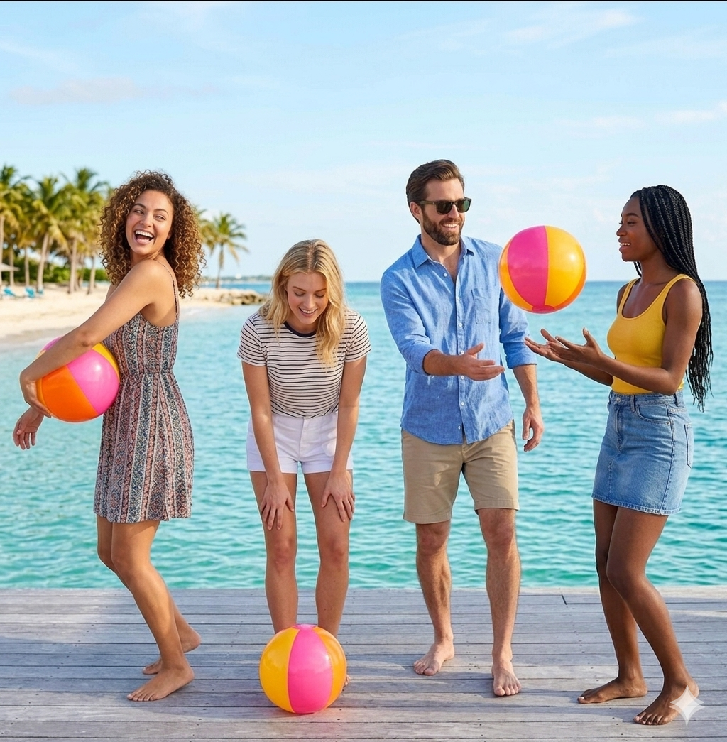labreeze Inflatable Beach Balls 40cm – Pack of 4 Pink, Orange & Yellow PVC Party Balls