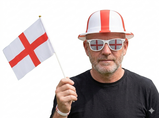 labreeze England St George Fancy Dress Accessories Set – Adult Bowler Hat, Hand Flag & Novelty Glasses - Labreeze Ltd