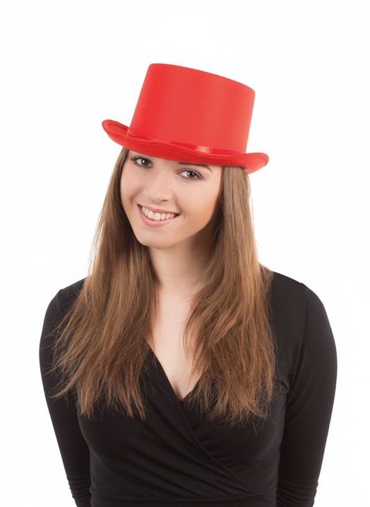 Adults Satin Red Top Hat with Ribbon – Fancy Dress Party Hat