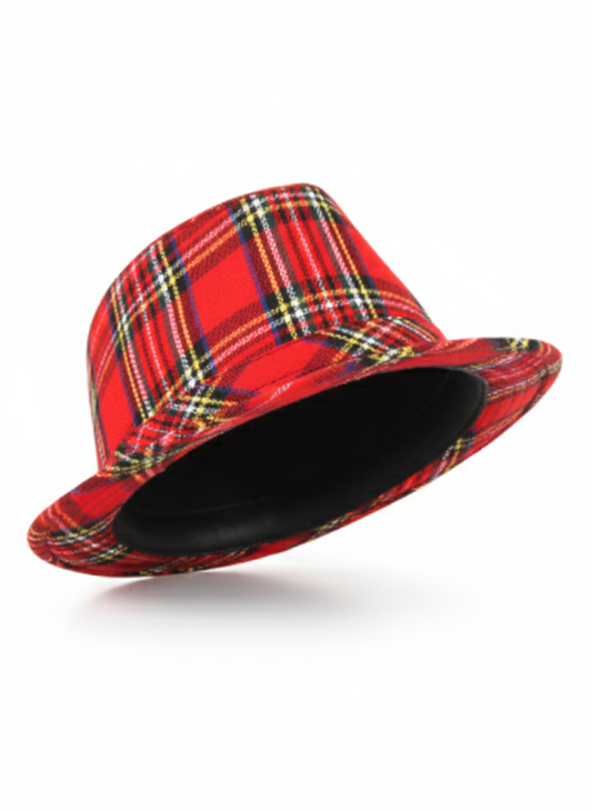 Adult Tartan Scottish Trilby Gangster Hat – Burns Night Fancy Dress Accessory