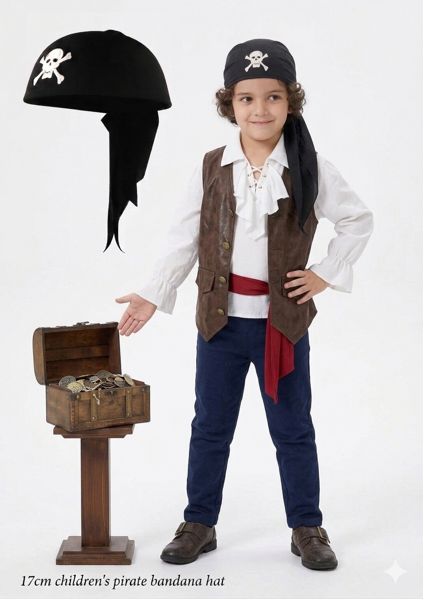 labreeze Children's Pirate Bandana Hat – Black Polyester Fancy Dress Costume Accessory