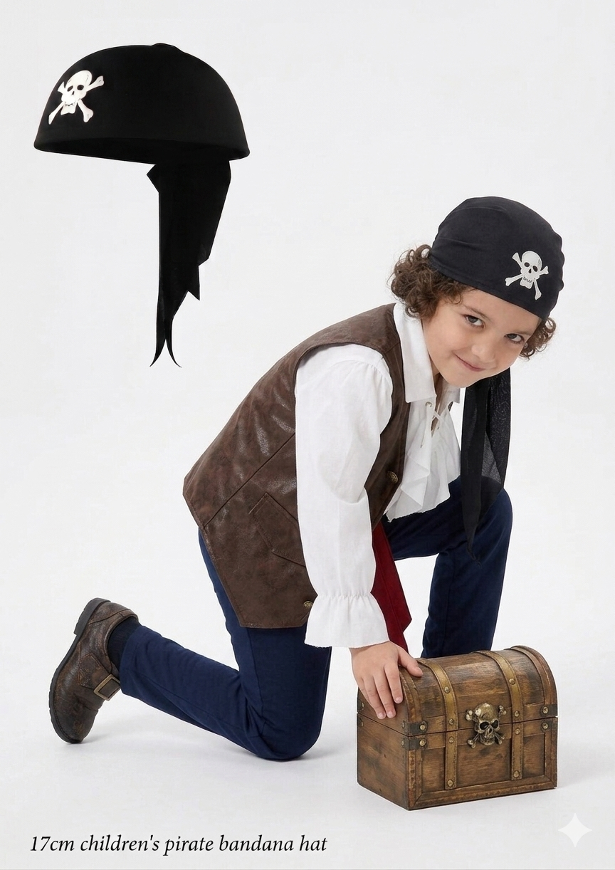 labreeze Pirate Bandana Hat Set – Adult & Children's Black Skull and Crossbones Fancy Dress Costume Accessories