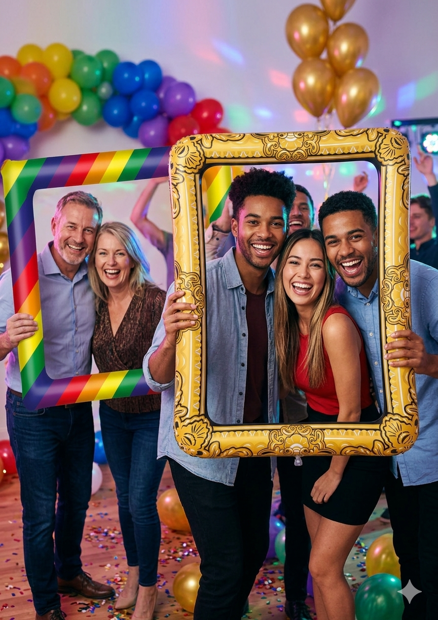 labreeze Inflatable Photo Booth Frame Set – Gold & Rainbow Frames, 2 Pack, 55 x 80cm & 60 x 80cm