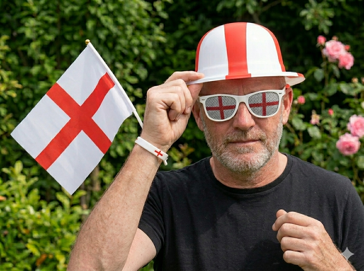 labreeze England St George Fancy Dress Accessories Set – Adult Bowler Hat, Hand Flag & Novelty Glasses - Labreeze Ltd
