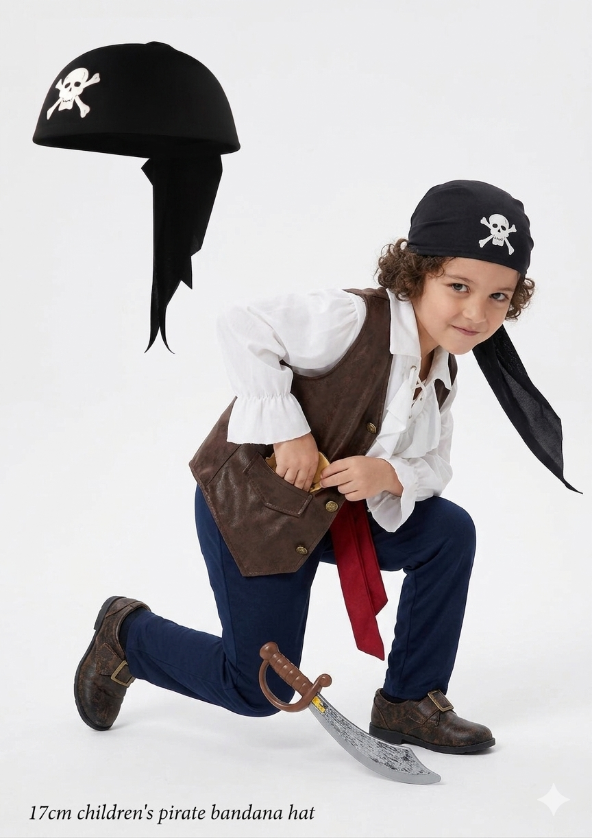 labreeze Children's Pirate Bandana Hat – Black Polyester Fancy Dress Costume Accessory