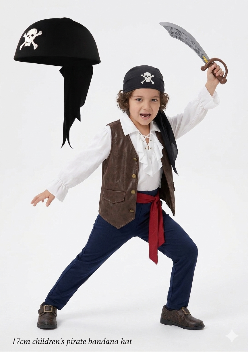 labreeze Children's Pirate Bandana Hat – Black Polyester Fancy Dress Costume Accessory