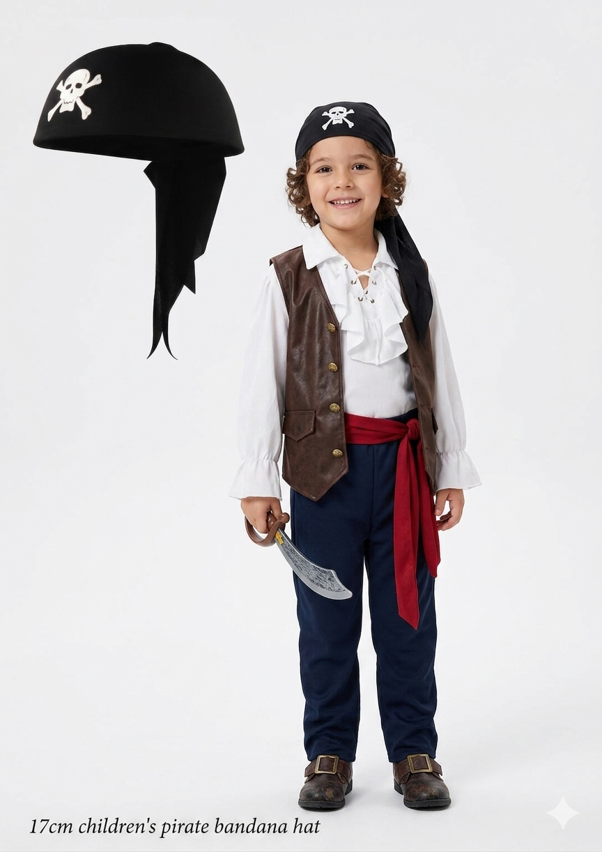 labreeze Children's Pirate Bandana Hat – Black Polyester Fancy Dress Costume Accessory
