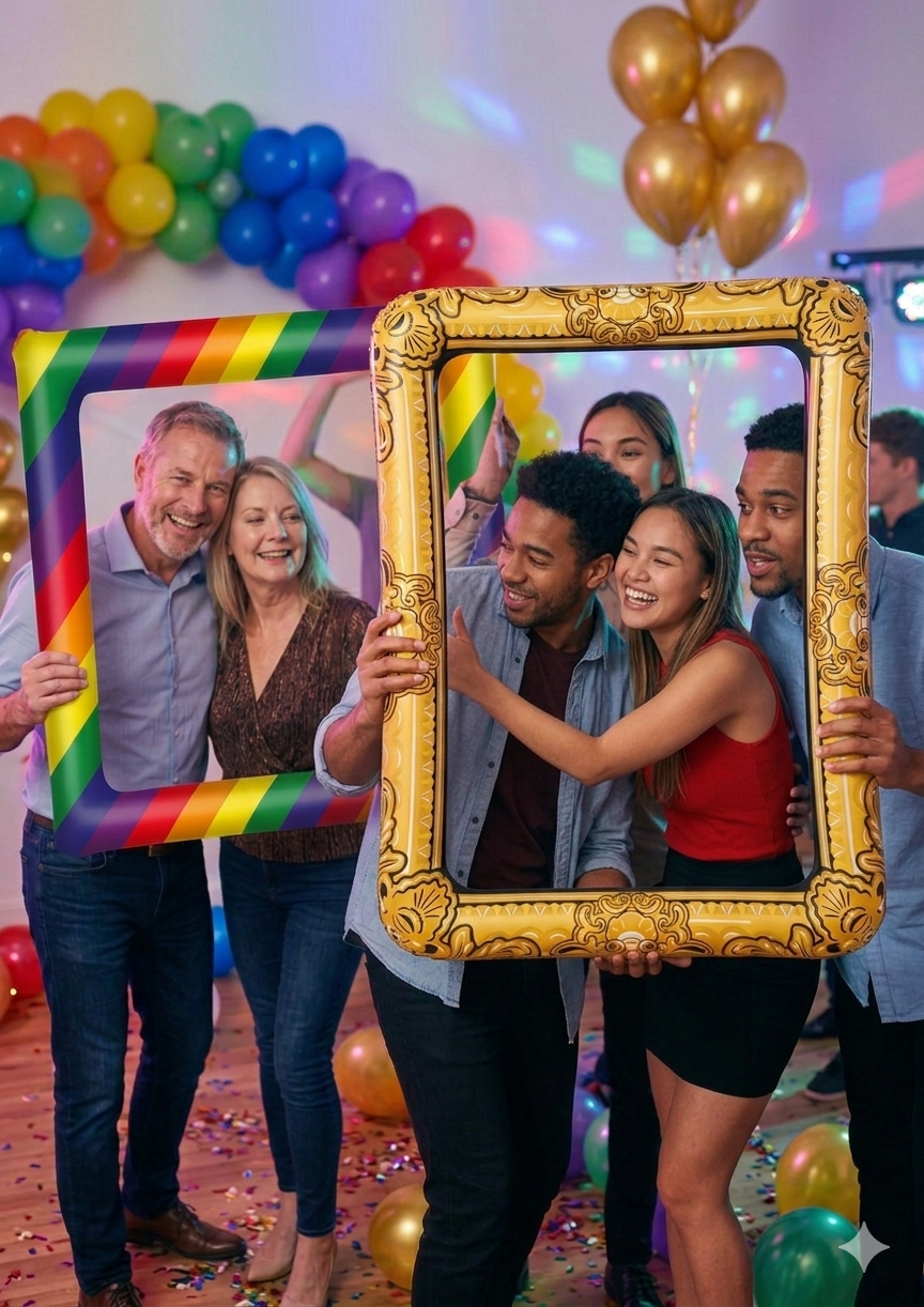 labreeze Inflatable Photo Booth Frame Set – Gold & Rainbow Frames, 2 Pack, 55 x 80cm & 60 x 80cm