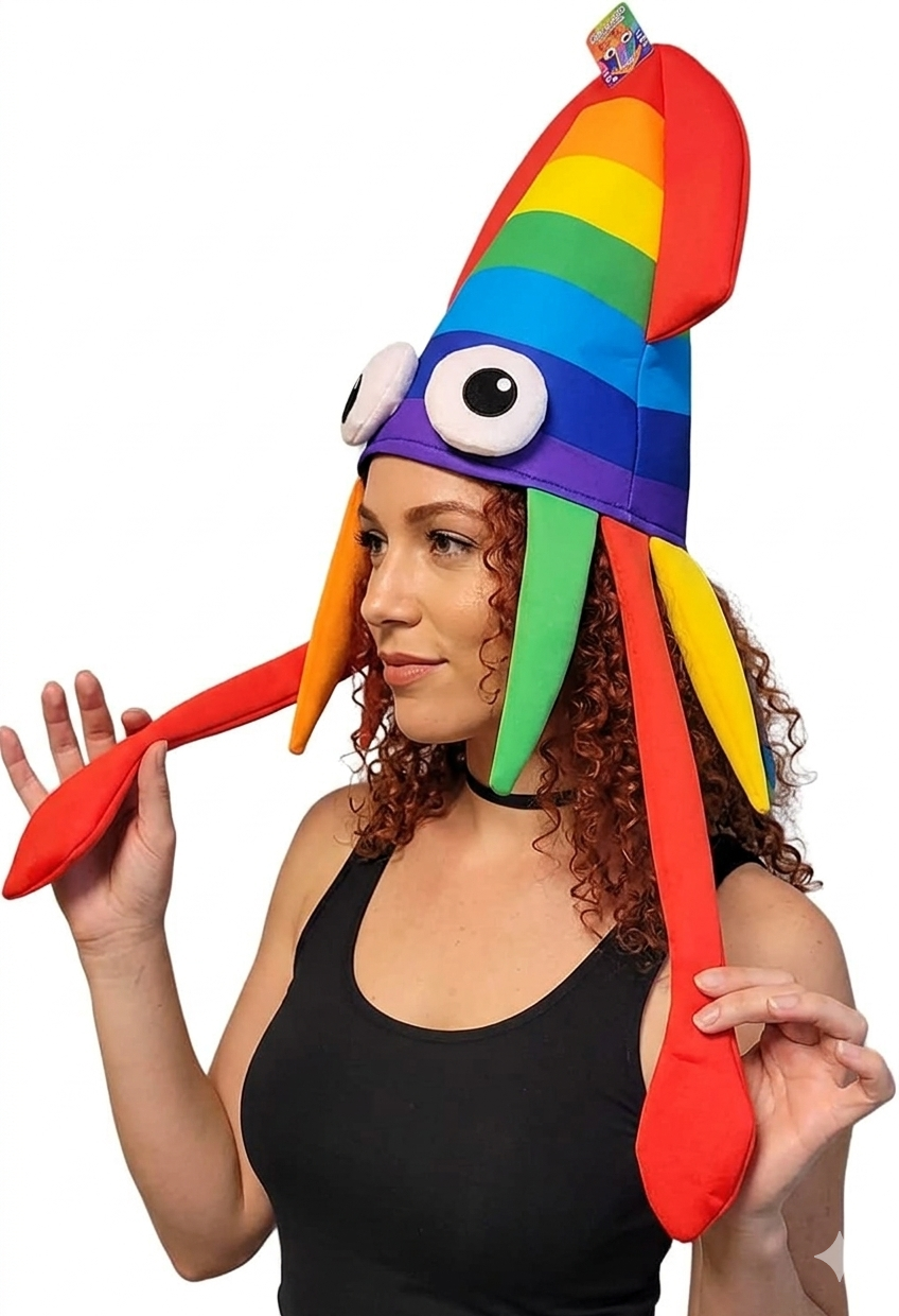 labreeze Rainbow Squid Hat for Adults – Novelty Sea Creature Fancy Dress Hat