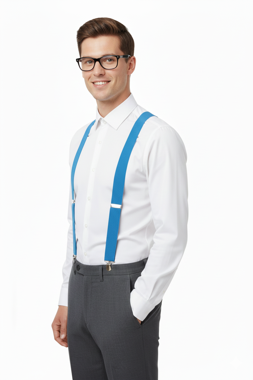 Turquoise Plain Braces 2.5 cm – Adult Adjustable Suspenders for Fancy Dress & Everyday Wear