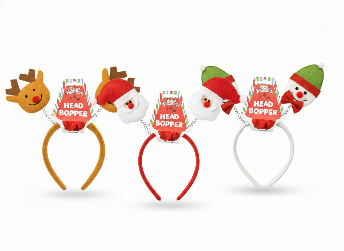 labreeze Christmas Head Bopper Headbands – Set of 3 Assorted Festive Designs with Santa, Snowman and Reindeer