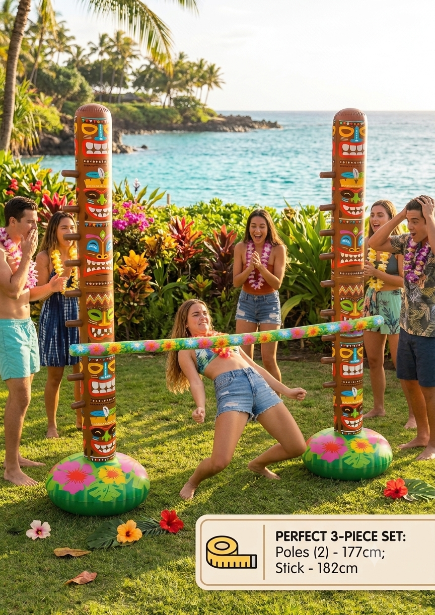 labreeze Inflatable Limbo Set with 3 Pieces & Hula Lei Set – 6 Pack 100cm Hawaiian Flower Leis for Tropical Parties