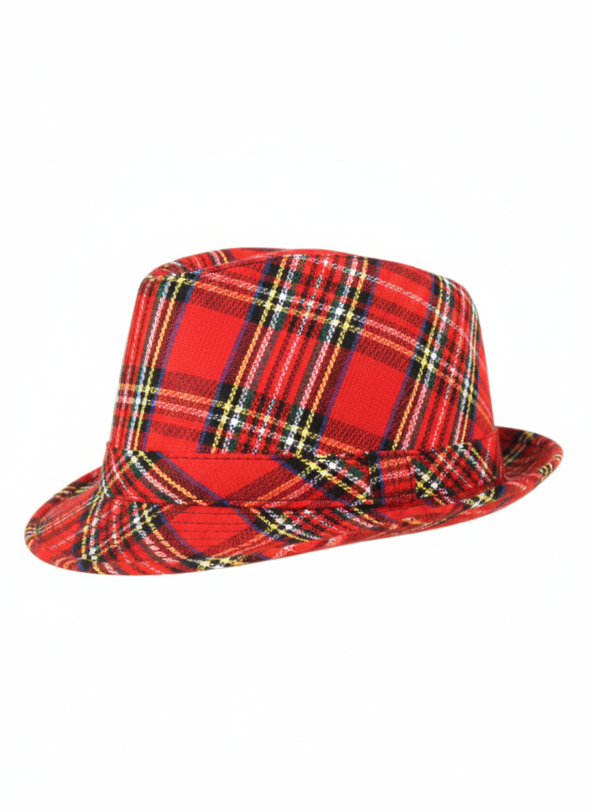 Adult Tartan Scottish Trilby Gangster Hat – Burns Night Fancy Dress Accessory