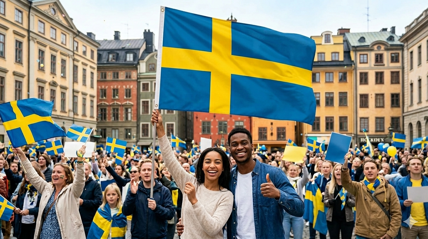 labreeze Sweden Flag 5ft x 3ft – Blue & Yellow Nordic Cross Polyester Flag - Labreeze Ltd