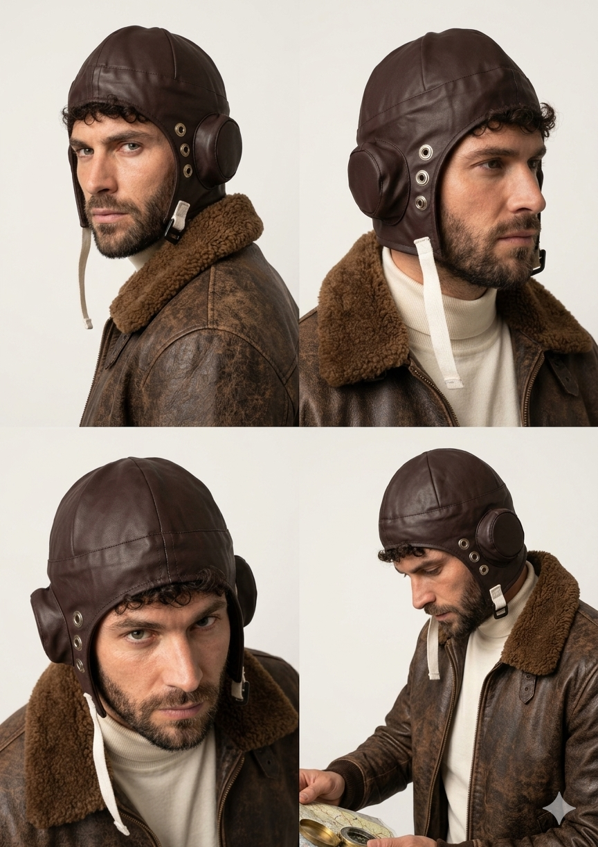 Biggles Pilot Hat – Classic Aviator Style Leather-Look Fancy Dress Cap for Adults