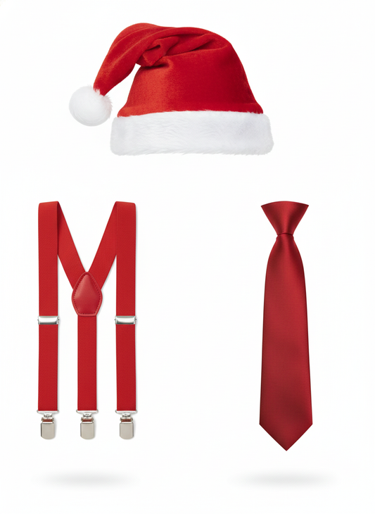 Labreeze Santa Helper Accessory Set – Red Suspenders, Red Tie & Santa Hat for Adults