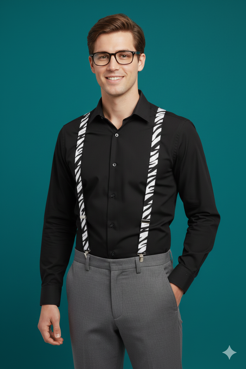 Zebra Printed Braces 2.5 cm – Adult Adjustable Novelty Suspenders