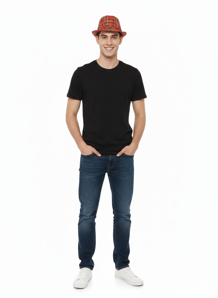 Adult Tartan Scottish Trilby Gangster Hat – Burns Night Fancy Dress Accessory