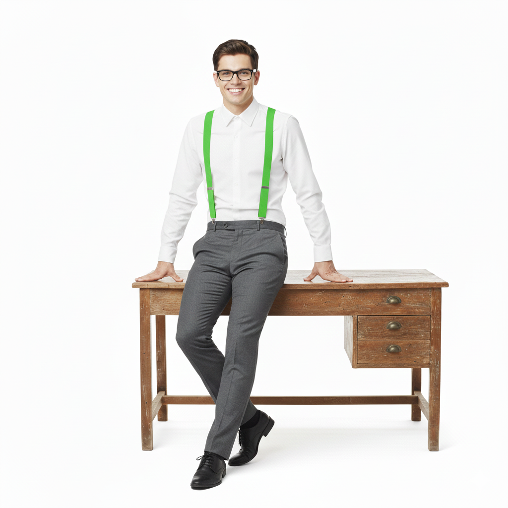 Green Plain Braces 2.5 cm – Adult Adjustable Suspenders for Fancy Dress & Everyday Wear