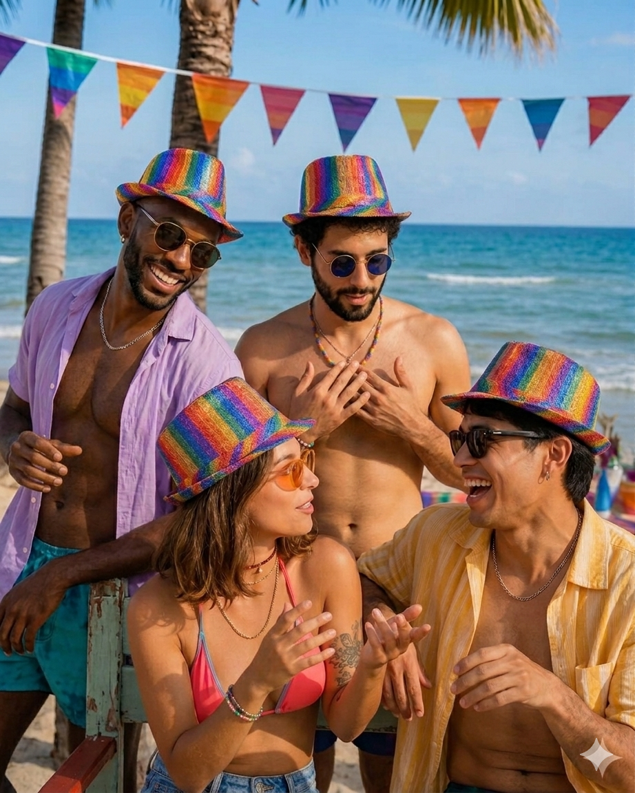 labreeze Set of 4 Rainbow Pride Metallic Tinsel Trilby Hats for Adults – Sparkly Festival Fancy Dress Hats