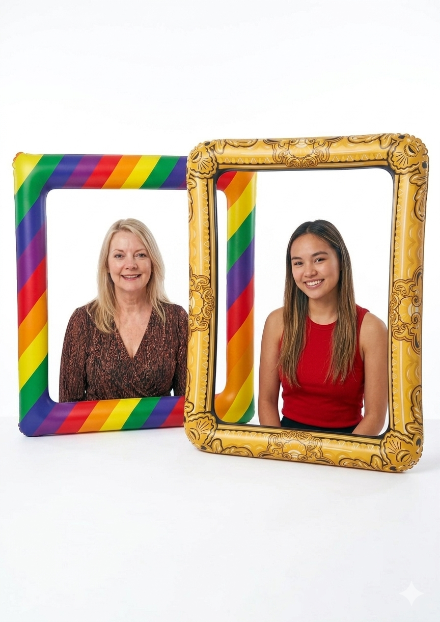 labreeze Inflatable Photo Booth Frame Set – Gold & Rainbow Frames, 2 Pack, 55 x 80cm & 60 x 80cm